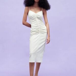 Zara Cream Polka Dot Linen Mix Midi/Slip Dress Sz XS New